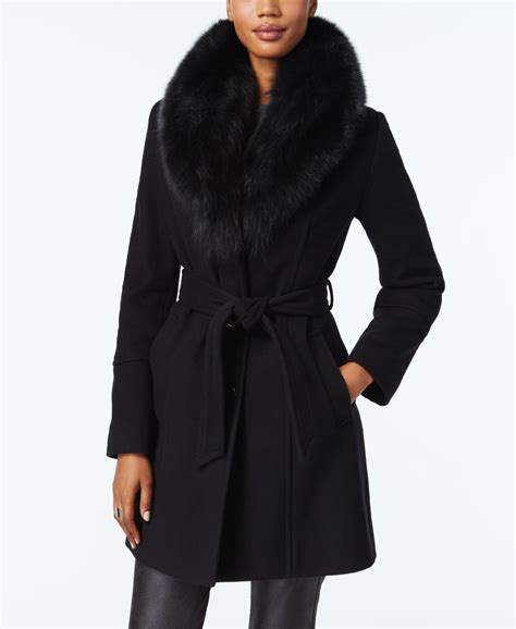 michael michael kors fox fur trim shawl collar coat|Faux Fur Trim Wool Blend Coat .